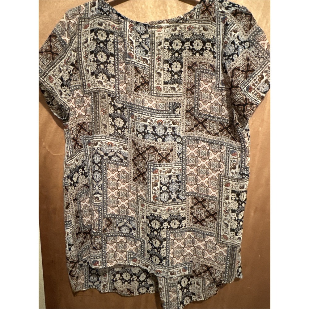 J.Jill Patchwork Print Tunic Top Womens Size S Short Sleeve